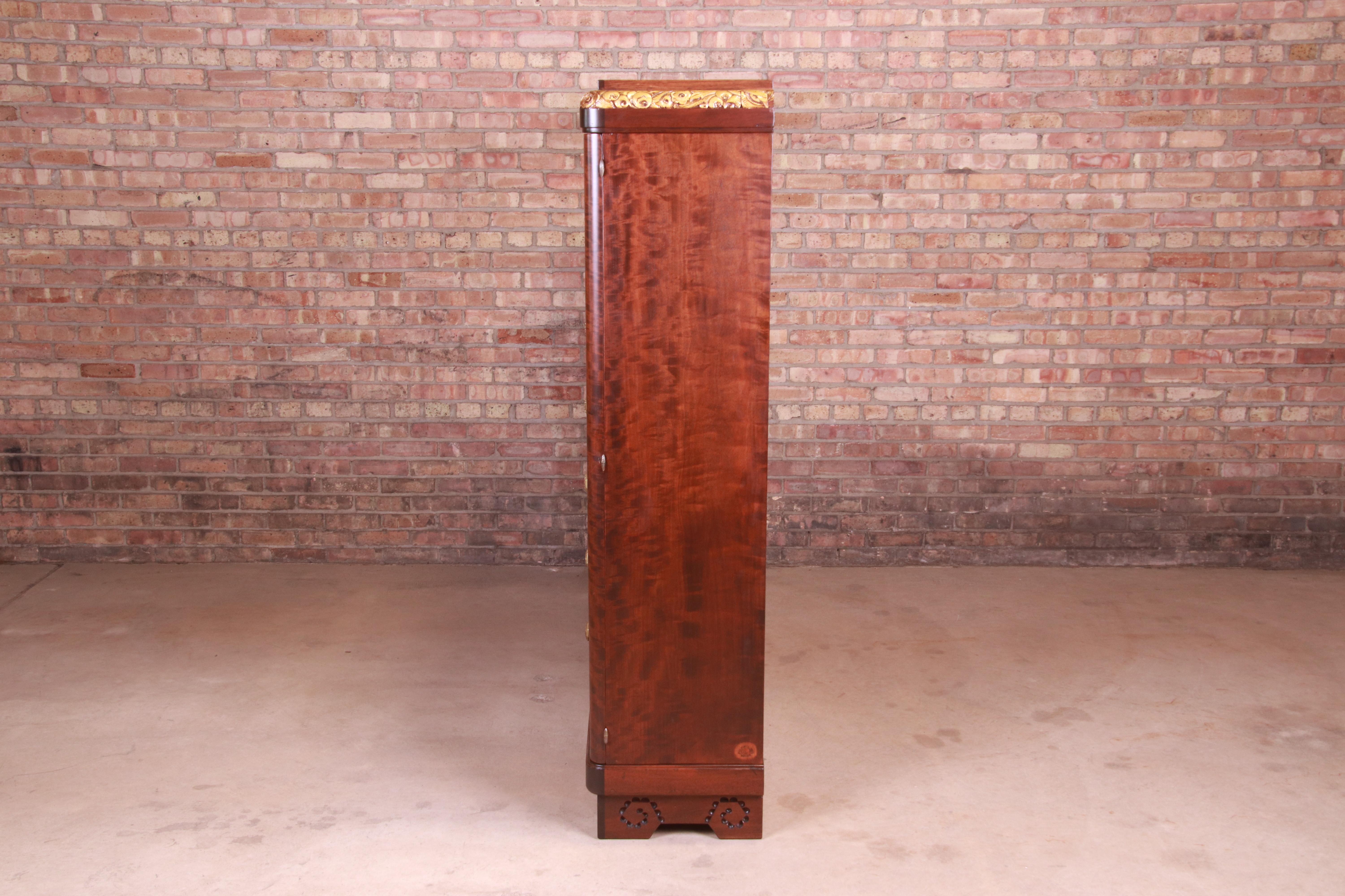 Louis Majorelle Signed Art Nouveau Burled Mahogany Bar Cabinet, Newly Restored For Sale 11