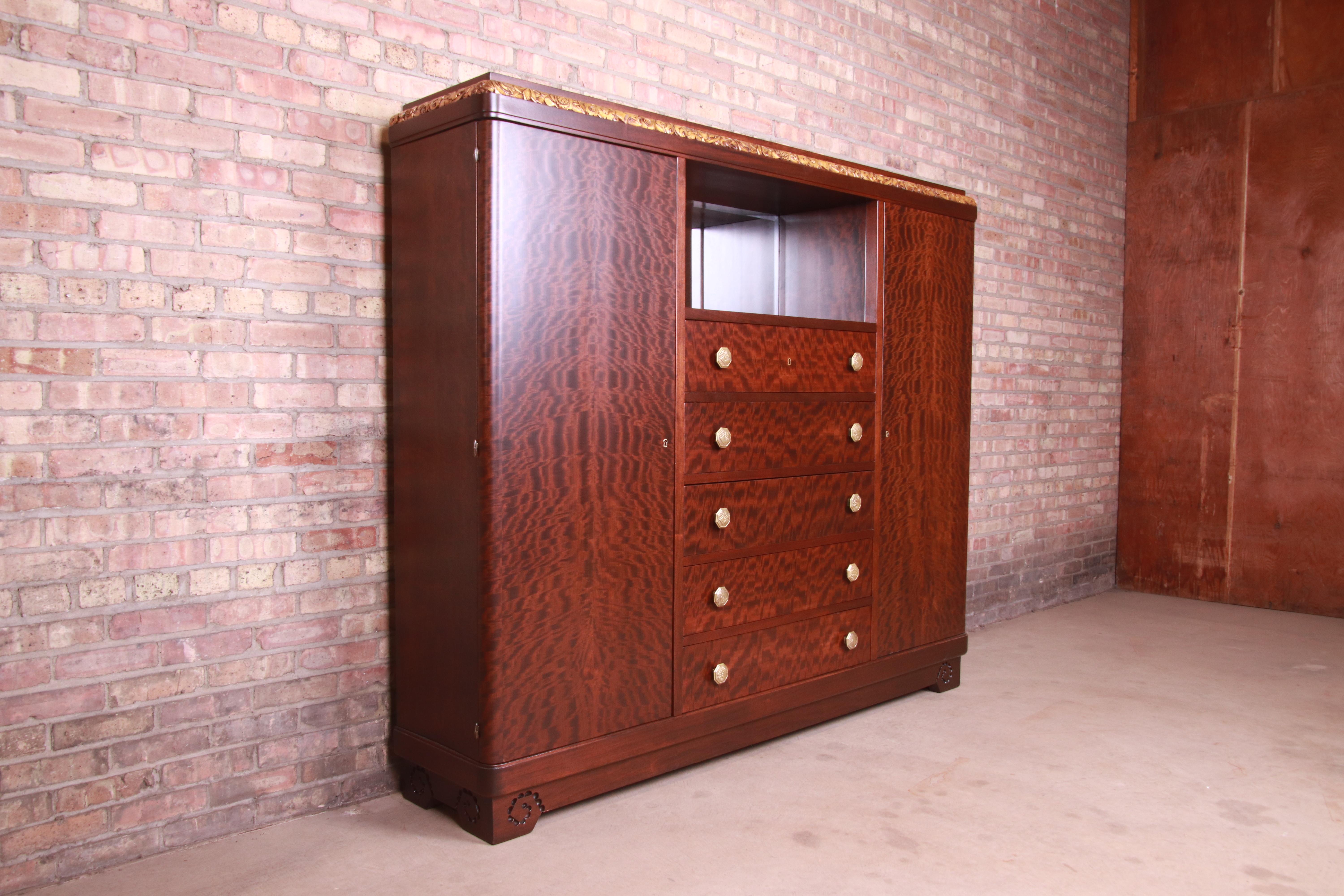 20th Century Louis Majorelle Signed Art Nouveau Burled Mahogany Bar Cabinet, Newly Restored For Sale