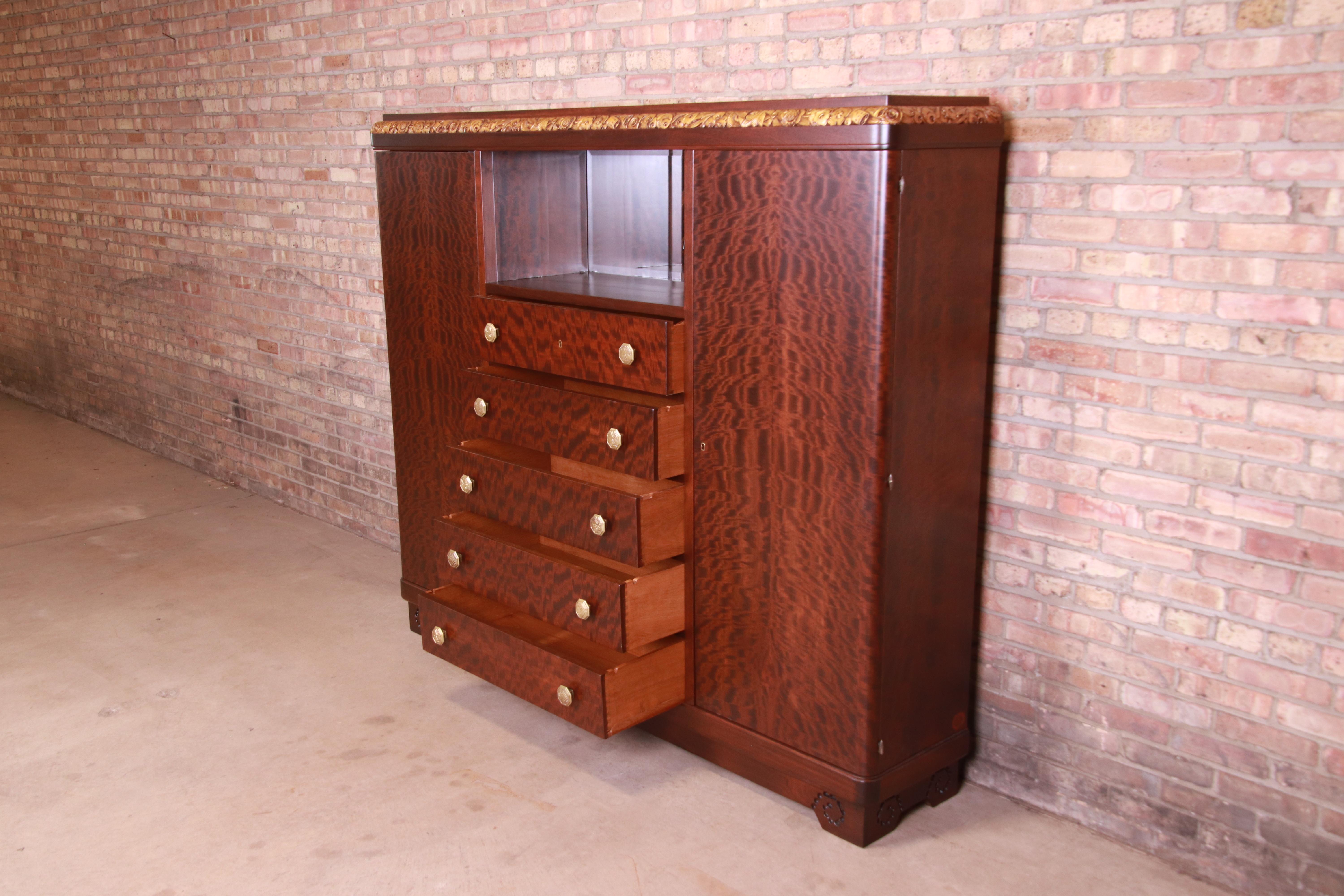 Louis Majorelle Signed Art Nouveau Burled Mahogany Bar Cabinet, Newly Restored For Sale 1