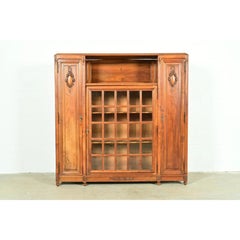 Louis Majorelle Style Antique French Art Nouveau Carved Burled Walnut Bookcase