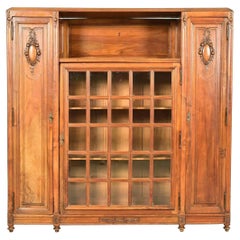Louis Majorelle Style Antique French Art Nouveau Carved Burled Walnut Bookcase