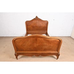 Louis Majorelle Style French Art Nouveau Carved Walnut Queen Size Bed, 1900