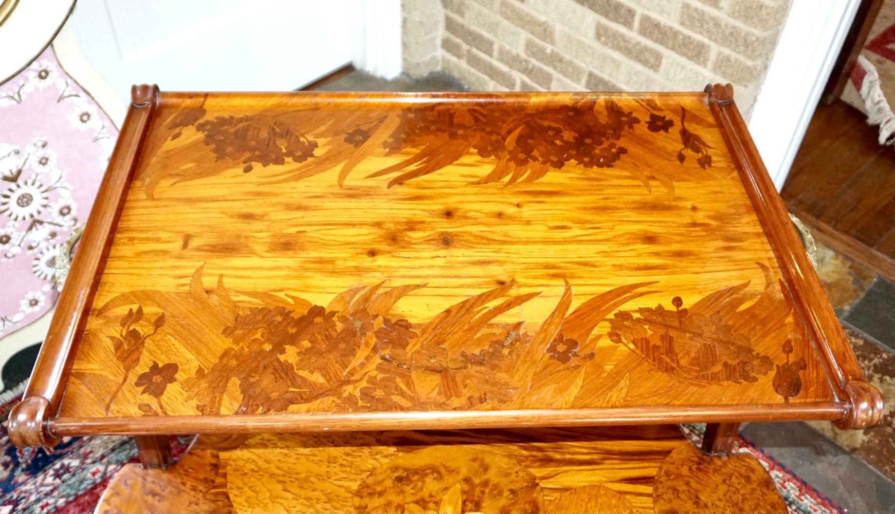 Louis Majorelle Two Tier Marquetry Table In Good Condition For Sale In Dallas, TX