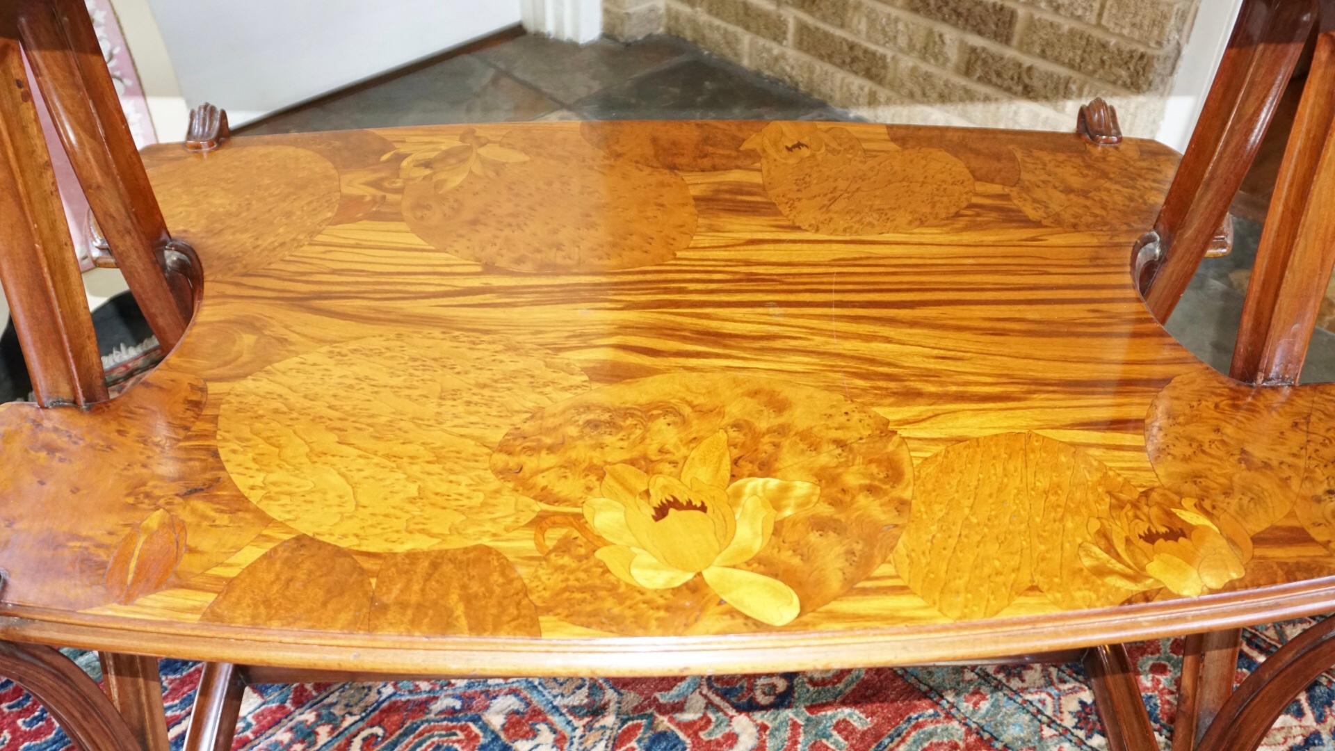 Early 20th Century Louis Majorelle Two Tier Marquetry Table For Sale