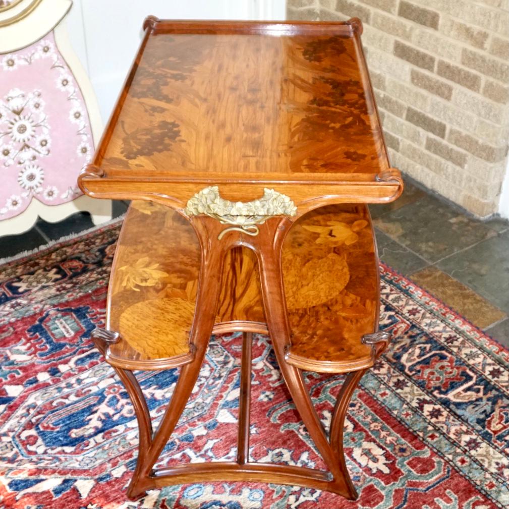 Mahogany Louis Majorelle Two Tier Marquetry Table For Sale