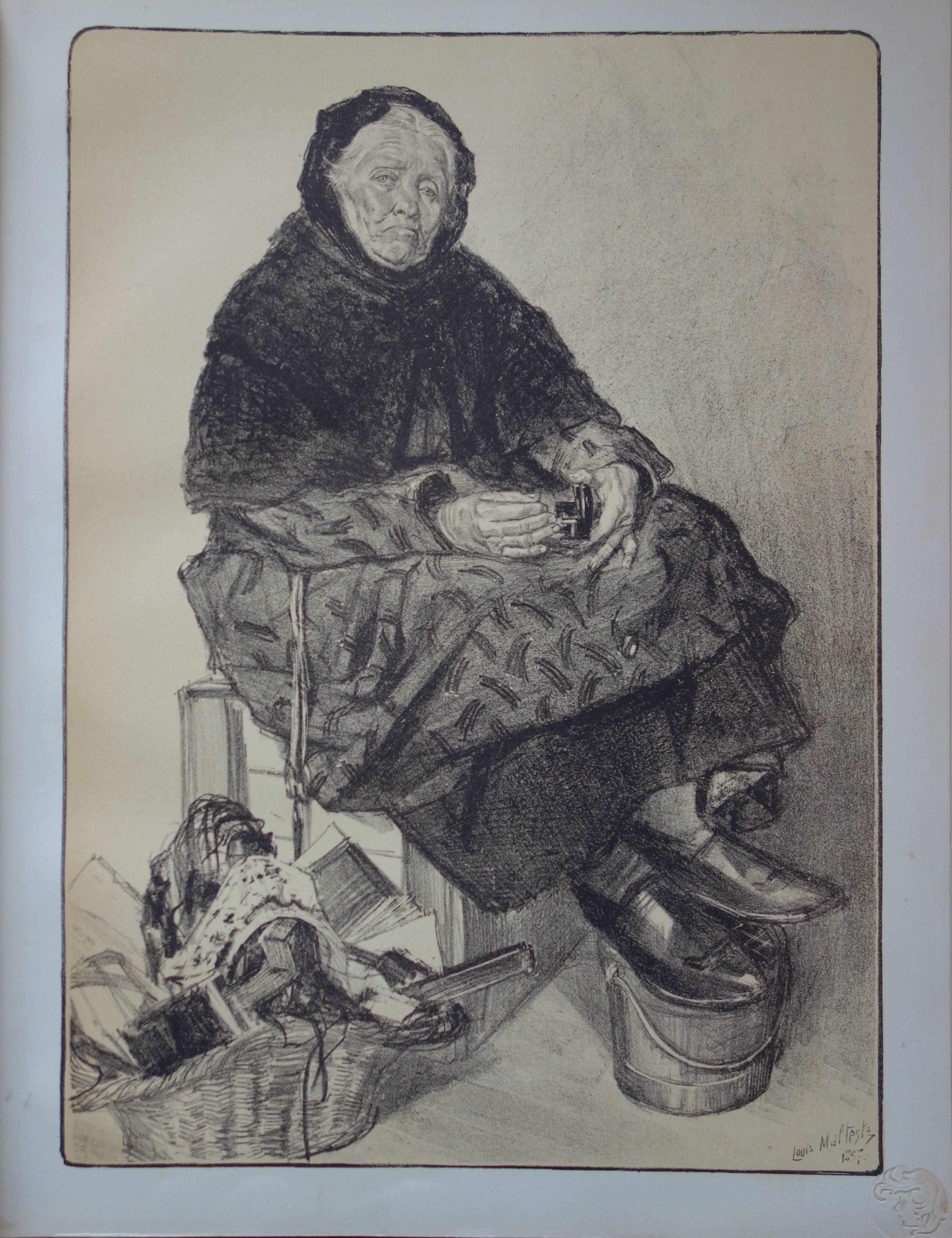 Figurative Print Louis Malteste - La vieille femme commerçante - lithographie originale (1897-1898)