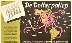 Original Vintage WWII Poster De Dollarpoliep The US Dollar Polyp Octopus War Map