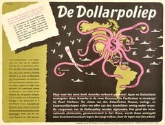 Original Vintage-Poster, De Dollarpoliep, „The US Dollar Polyp“, Octopus-Kriegskarte, Zweiter Weltkrieg