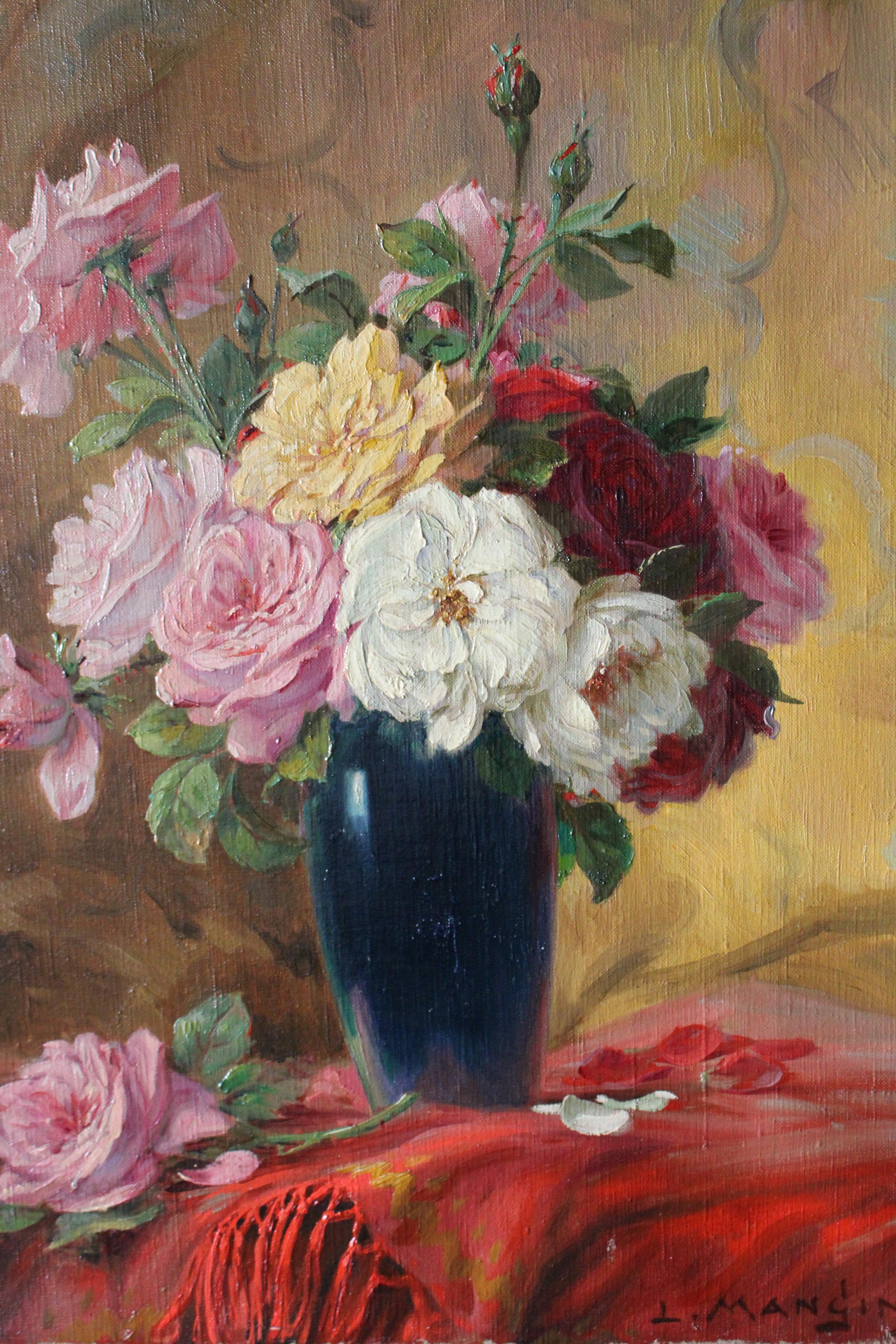 Roses Shabby françaises anciennes de l'artiste français Louis Mangin 1