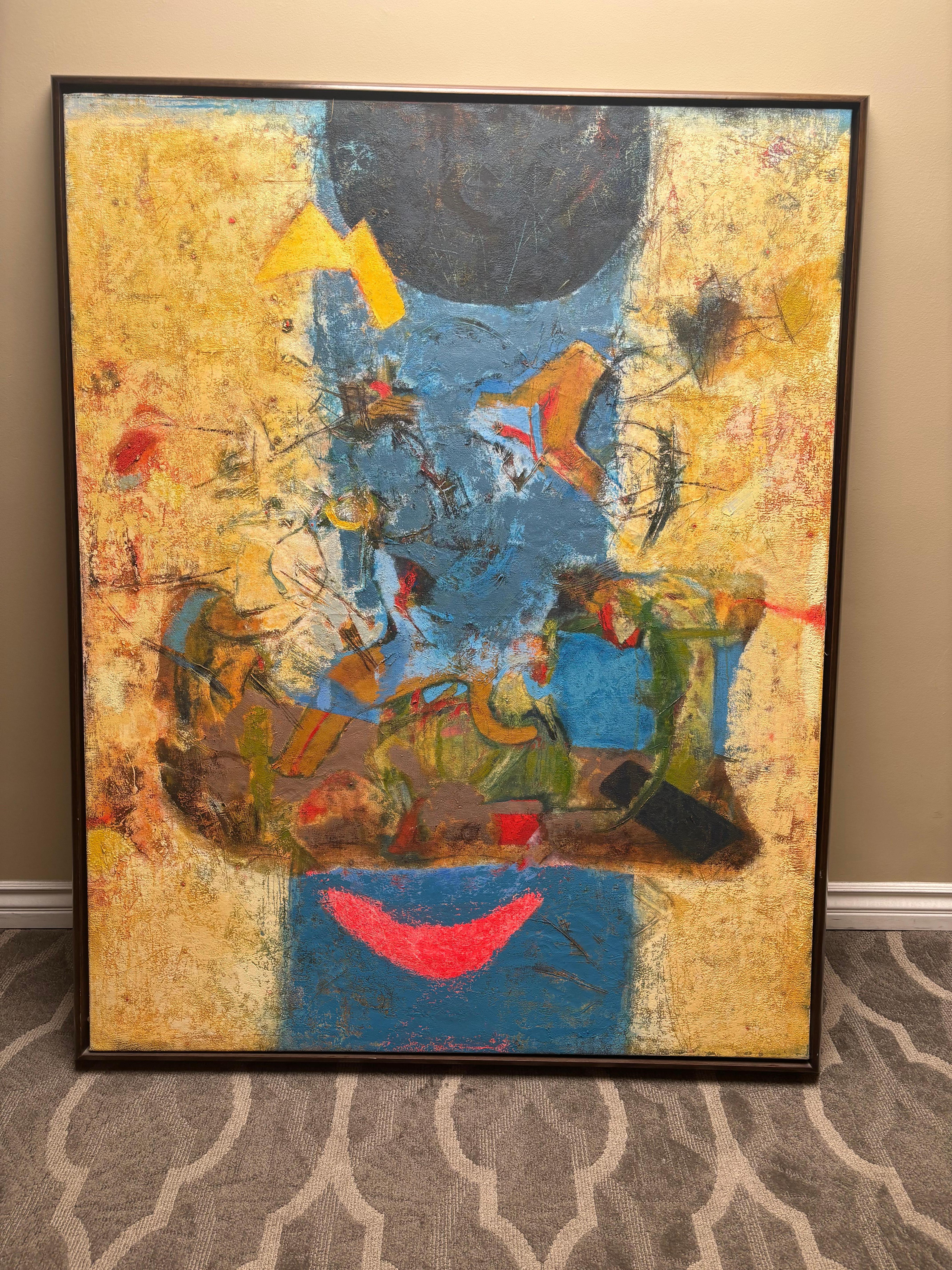 Dies ist ein großartiges abstraktes Ölgemälde des bekannten südafrikanischen Künstlers, Louis Maqhubela, mit einem Etikett auf der Rückseite von der Vanessa Devereux Gallery in London. 11 Blenheim Crescent London W11 2EE. Das Bild ist inklusive