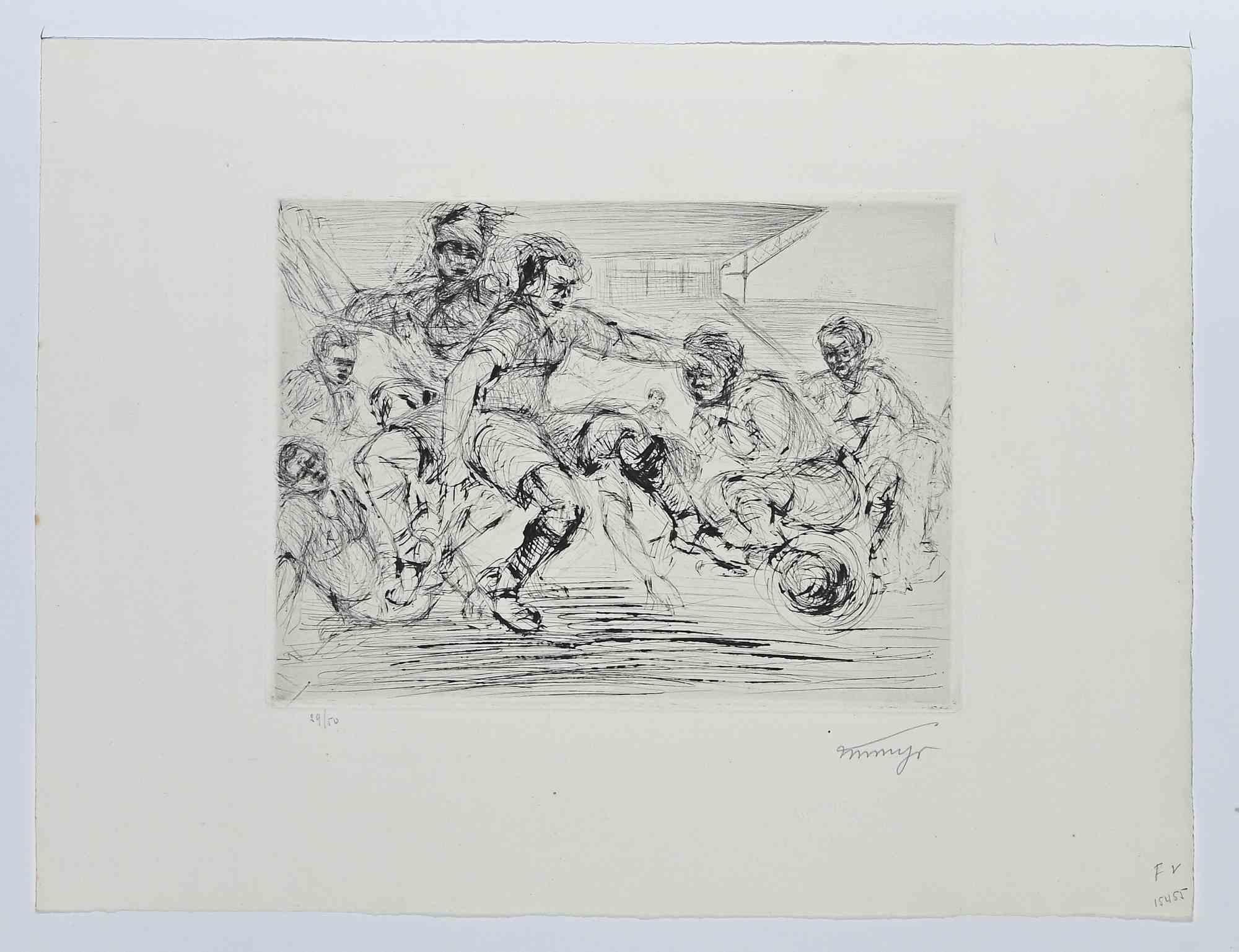 Die „Match de Football“ ist eine Originalradierung, die 1925 von Louis Marcel Myr (1893-1964) angefertigt wurde.

Das Originalwerk ist in einem weißen Passepartout mit den Maßen 32,5 x 49,5 cm enthalten.

Guter Zustand, Auflage: 29/50.

Am unteren