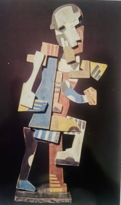 Cubist Sculpture "The Regular", Wood, Signed, 1914, 65x15 cm