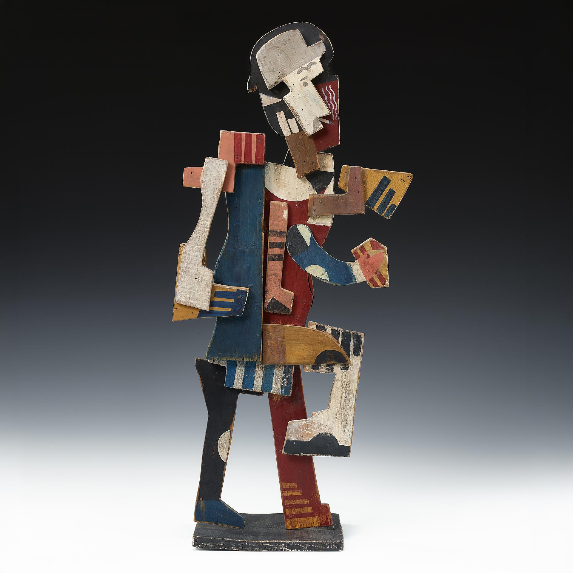 Louis Marcoussis Figurative Sculpture - Cubist Sculpture "The Regular", Wood, Signed, 1914, 65x15 cm