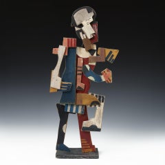 Cubist Sculpture "The Regular", Wood, Signed, 1914, 65x15 cm