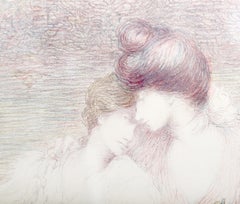 Two Women in Boat, Signed Impressionist Lithograph by Louis Marie Joseph Ridel