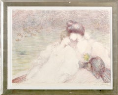 Zwei Frauen im Boot, impressionistische Lithographie von Louis Marie Joseph Ridel