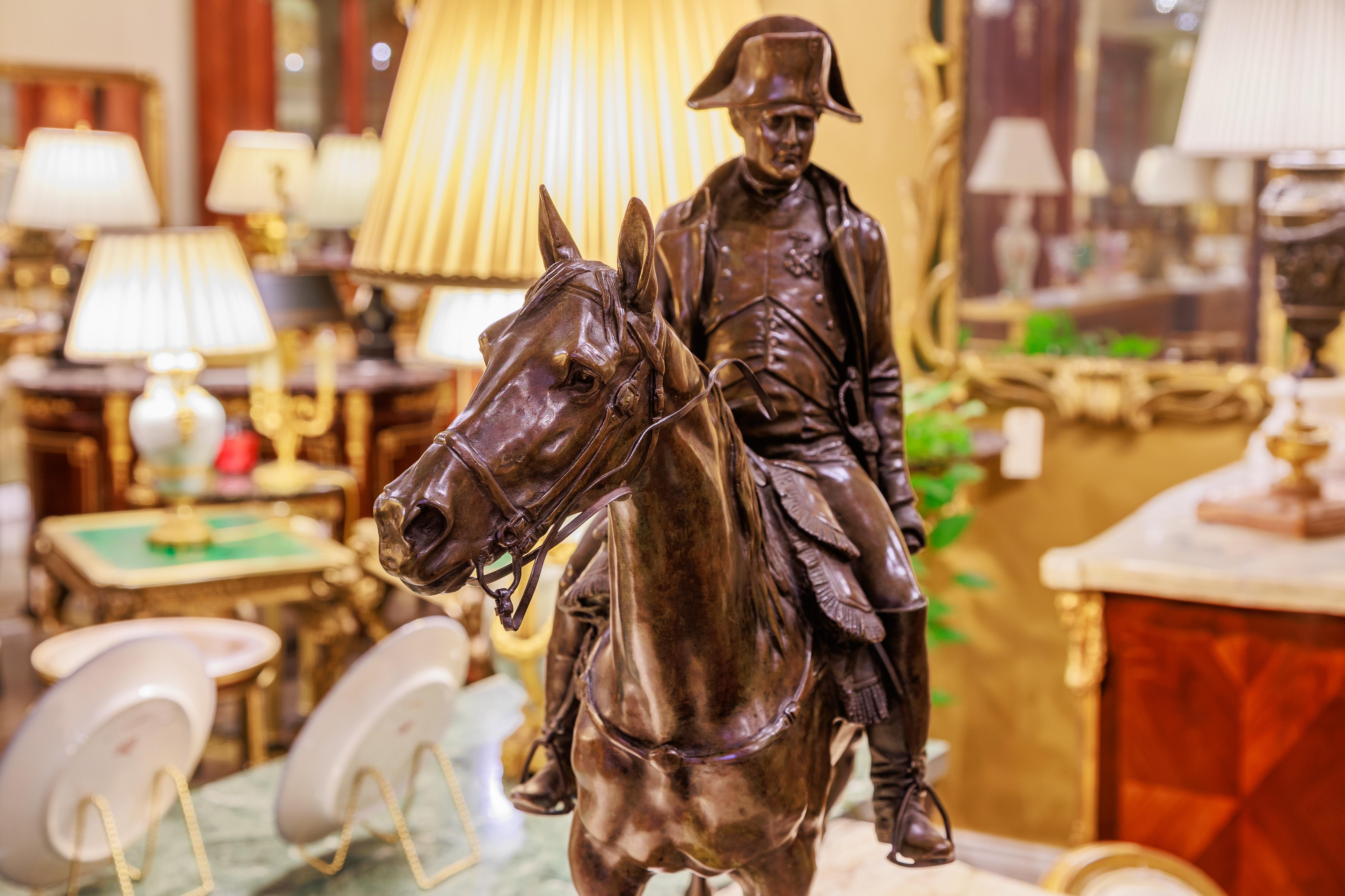 Empire Louis Marie Moris  French bronze Napoleon on horseback . (1818-1883) For Sale