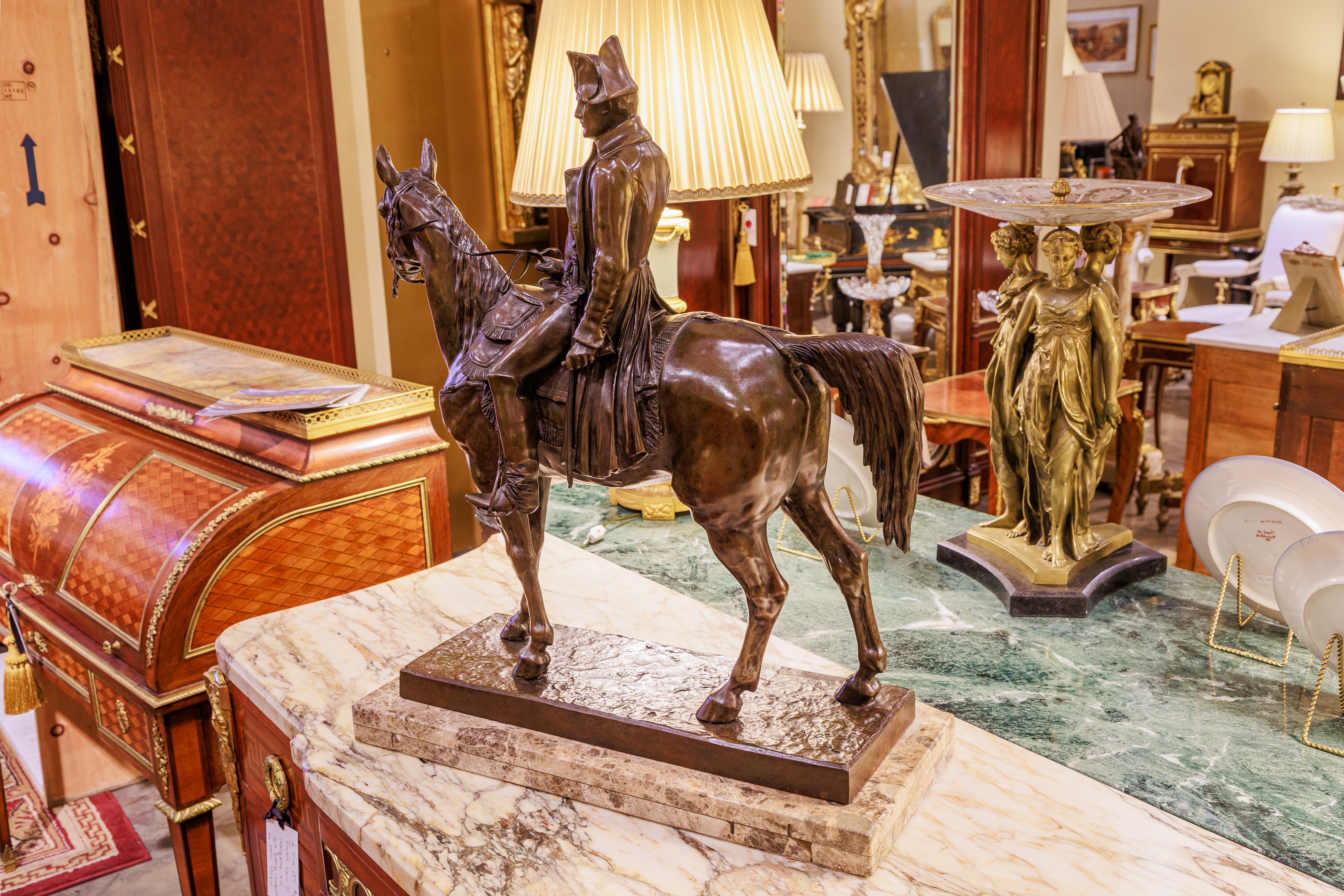 Louis Marie Moris  French bronze Napoleon on horseback . (1818-1883) In Good Condition For Sale In Dallas, TX