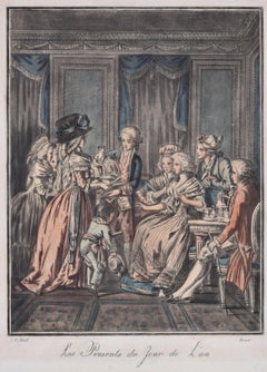 Les Prsents Du Jour De L'An - Gravure originale de L-M Bonnet - fin du 18ème siècle