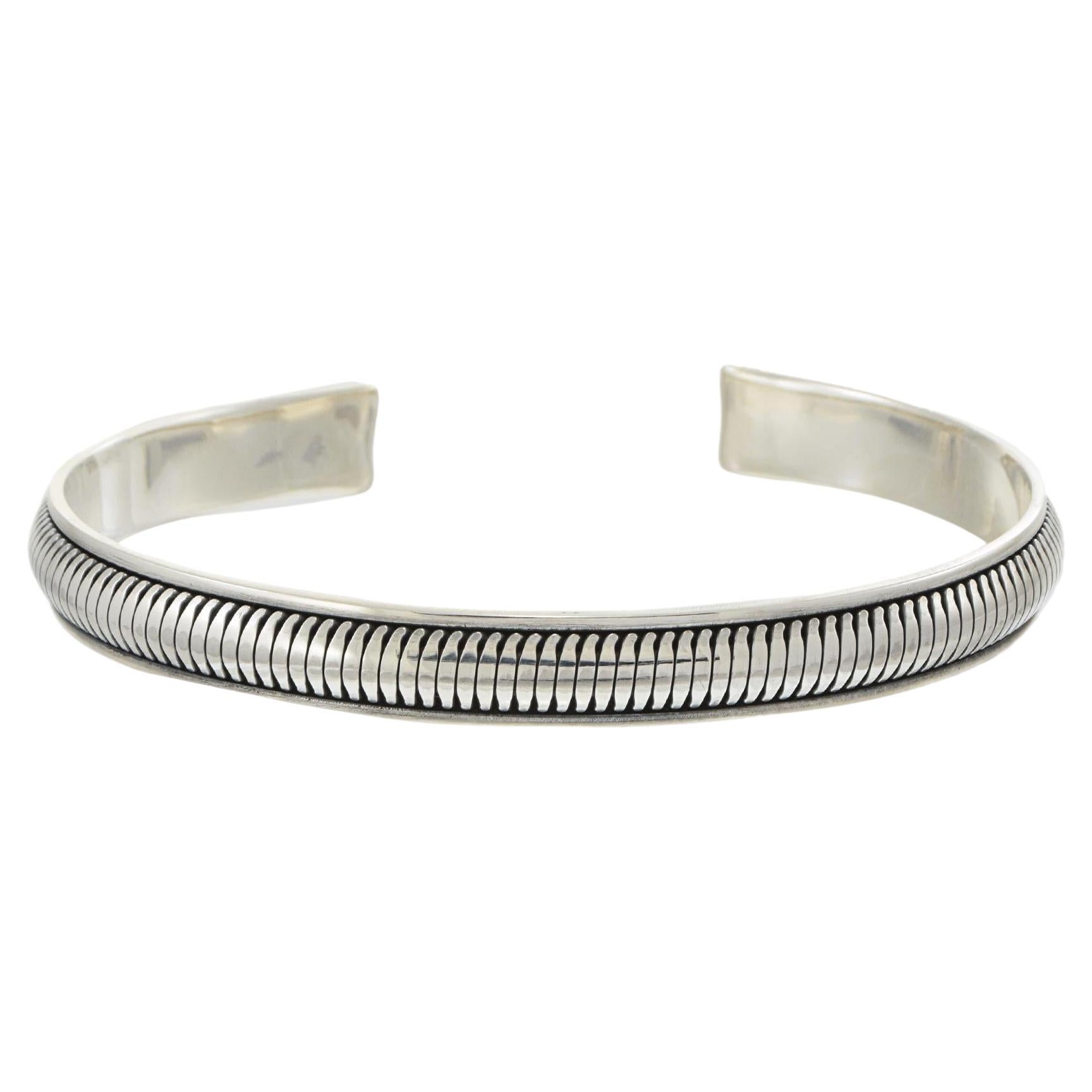Louis Martin Sterling Silver Ribbed Open Bangle
