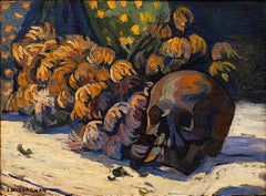 Antique Fauvist "Still Life with Flowers and Skull" Louis Mathieu Verdilhan