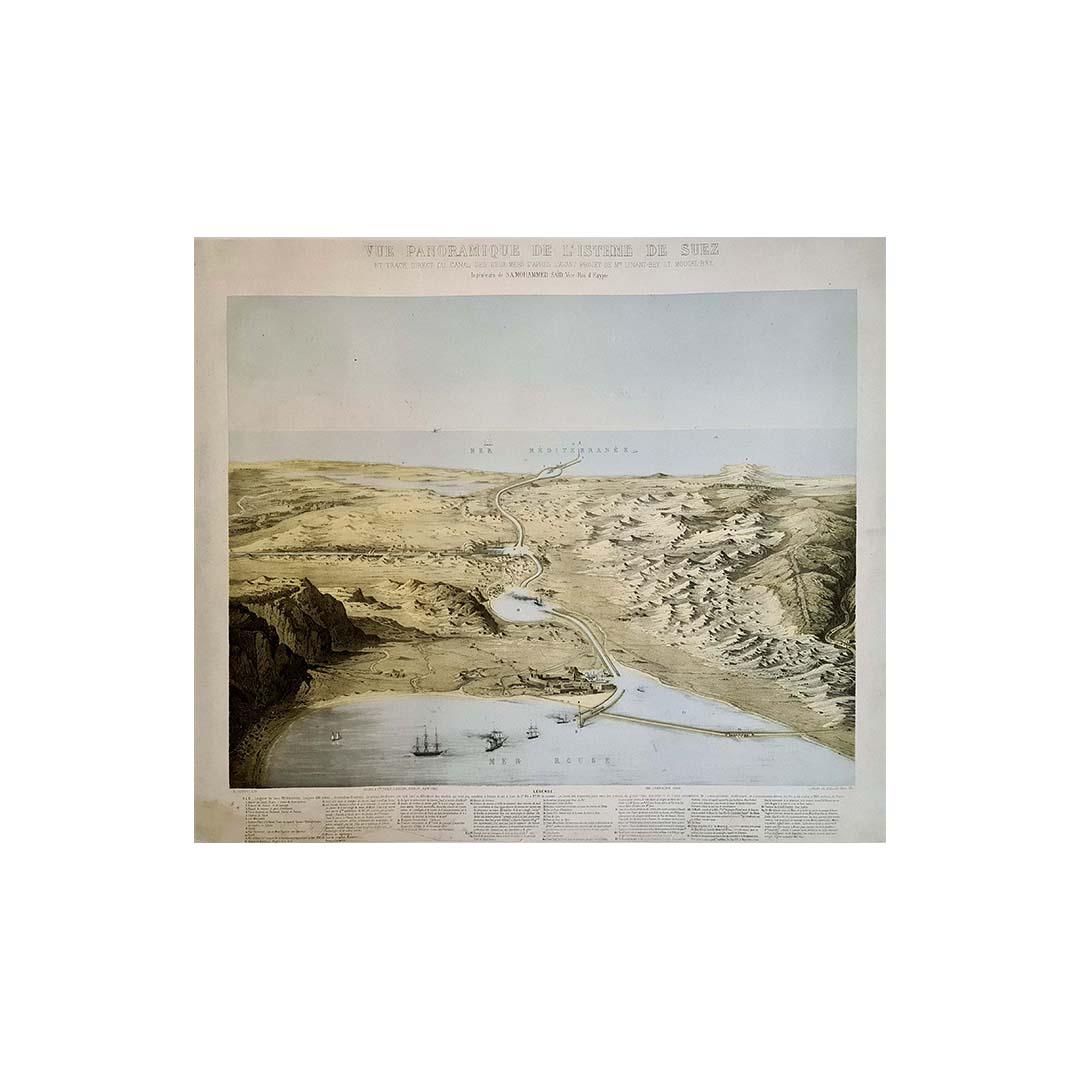 1855 Original poster of the Panoramic View of the Isthmus of Suez - Print by Louis Maurice Adolphe Linant de Bellefonds