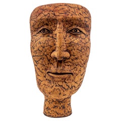 Louis Mendez Abstracted Head Ceramic Sculpture, Unglazed Stoneware, Signed