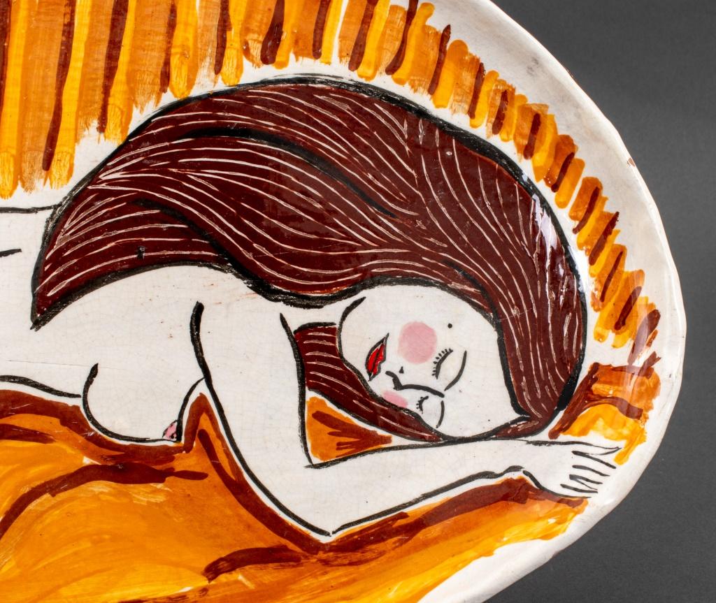 Louis Mendez (American, 1929-2012), Ceramic Art Pottery Platter with reclining nude female figure, signed to base. Dimensions:  18.75