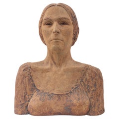 Louis Mendez Ceramic Sculpture of a Woman, Unglazed Stoneware, Signed