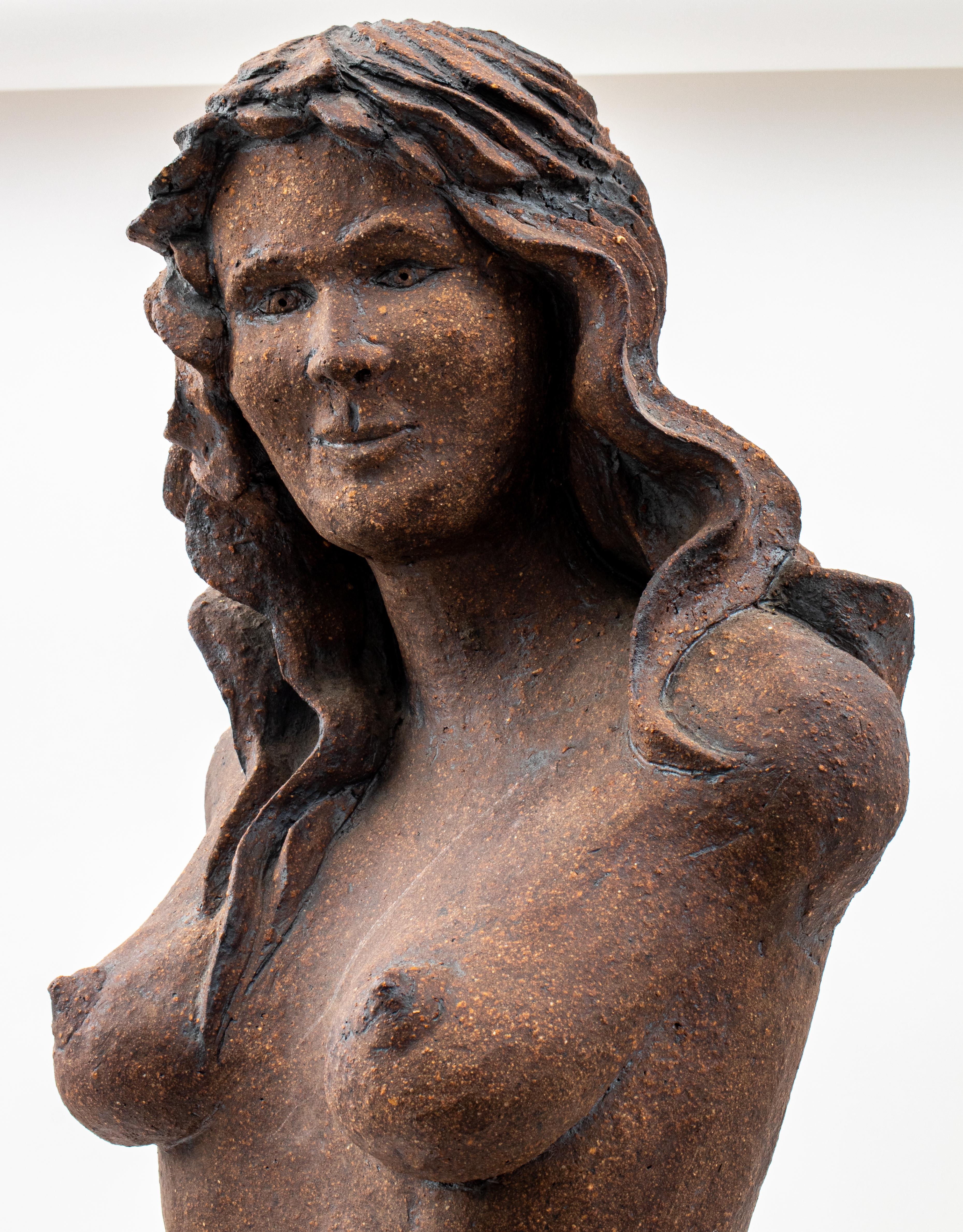 20th Century Louis Mendez Ceramic Stoneware Sculpture of a Standing Mermaid, Signed
