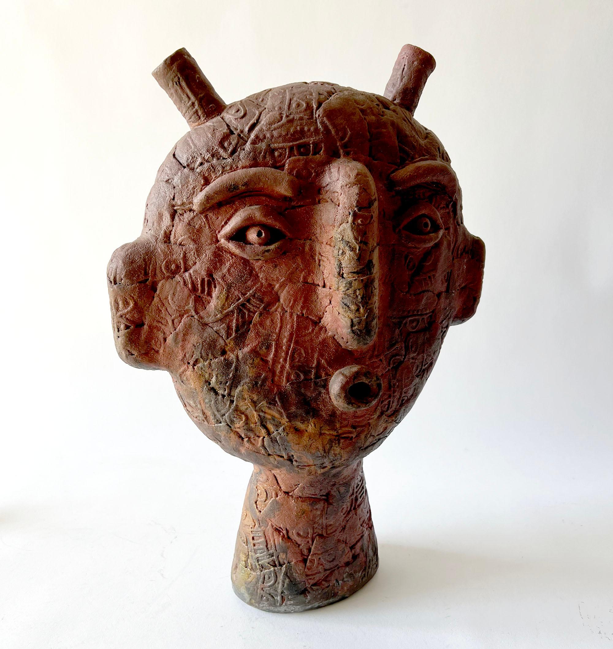 Mid-Century Modern Louis Mendez Hand Made Symbolic Stoneware Head Sculpture