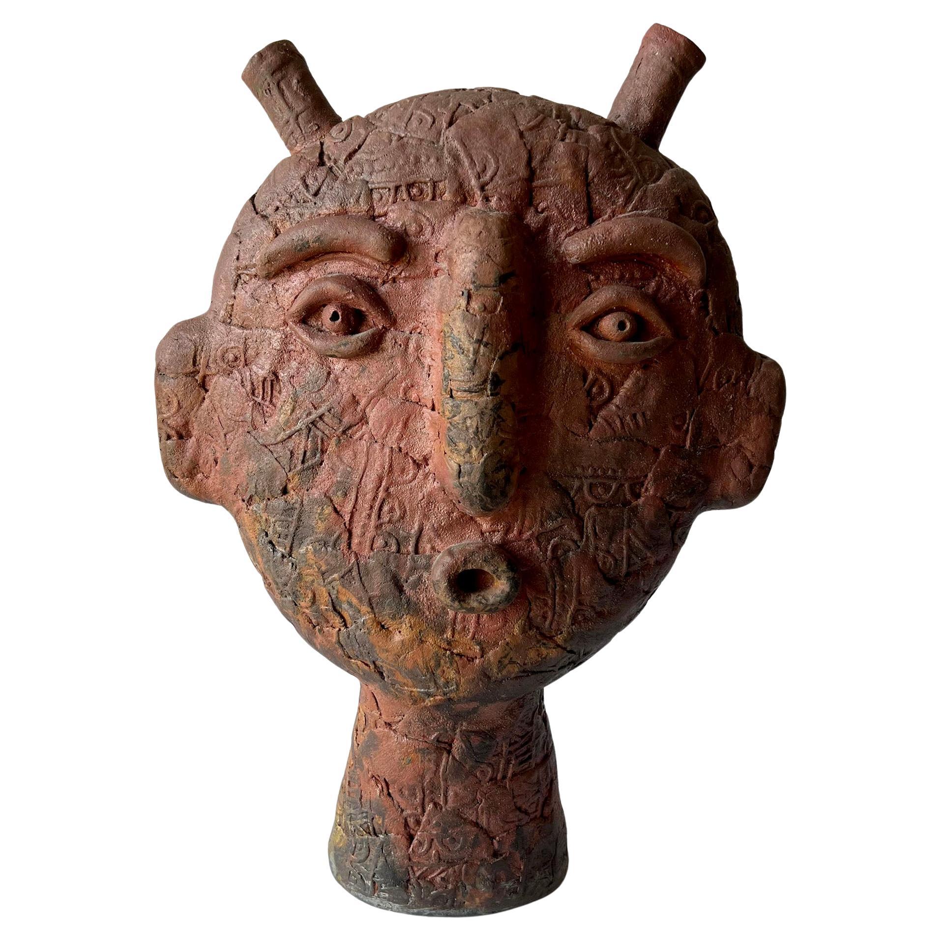 Louis Mendez Hand Made Symbolic Stoneware Head Sculpture