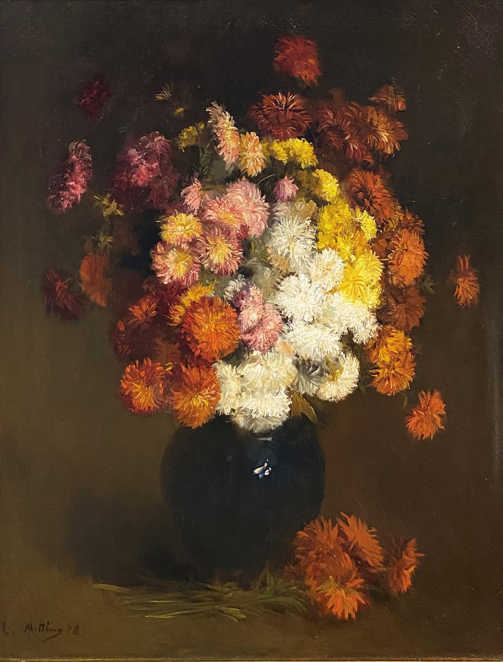 Still Life with Flowers in a Vase - Realist Art by Louis Mettling
