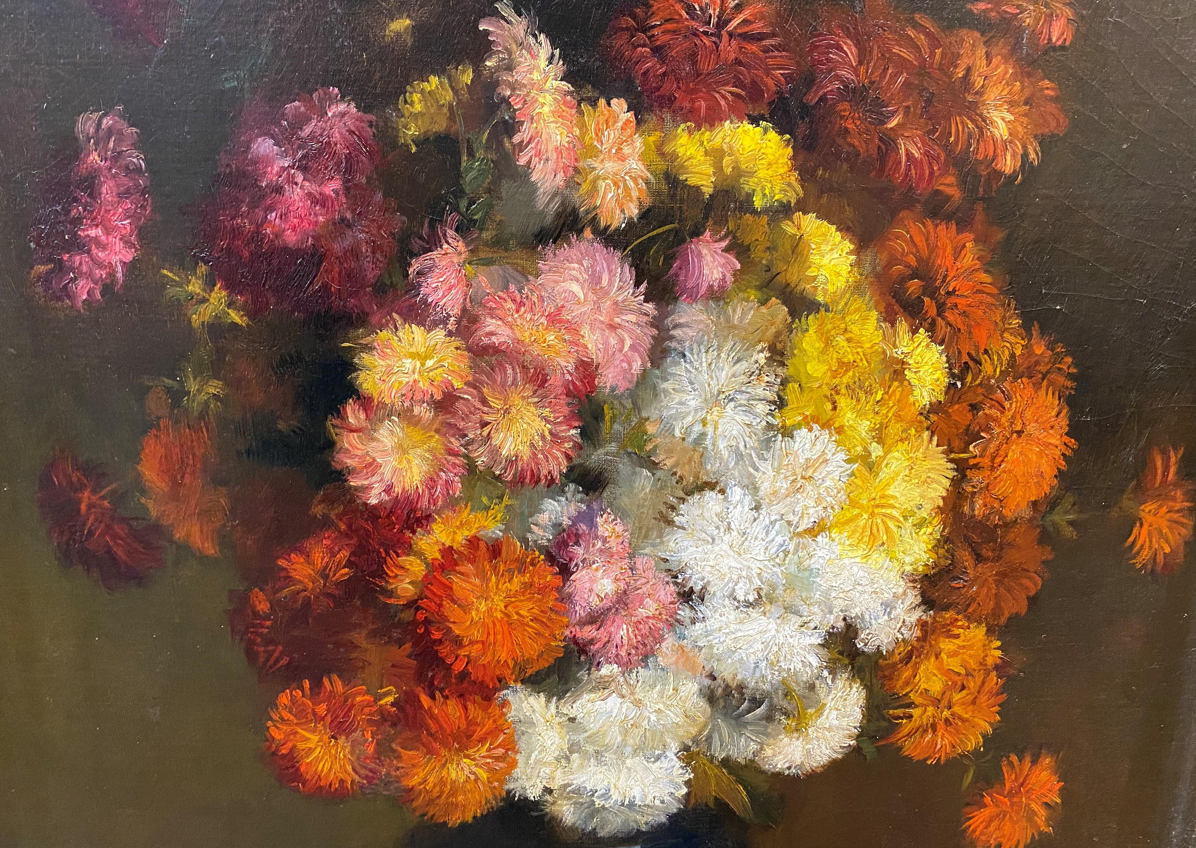 A fine 19th century still life of flowers by French artist Louis Mettling (1847-1904). Mettling was born in Dijon, Côte- d'Or, France to English parents. He studied at the École des Beaux-Arts in Lyons, was a pupil under Alexandre Cabanel, and