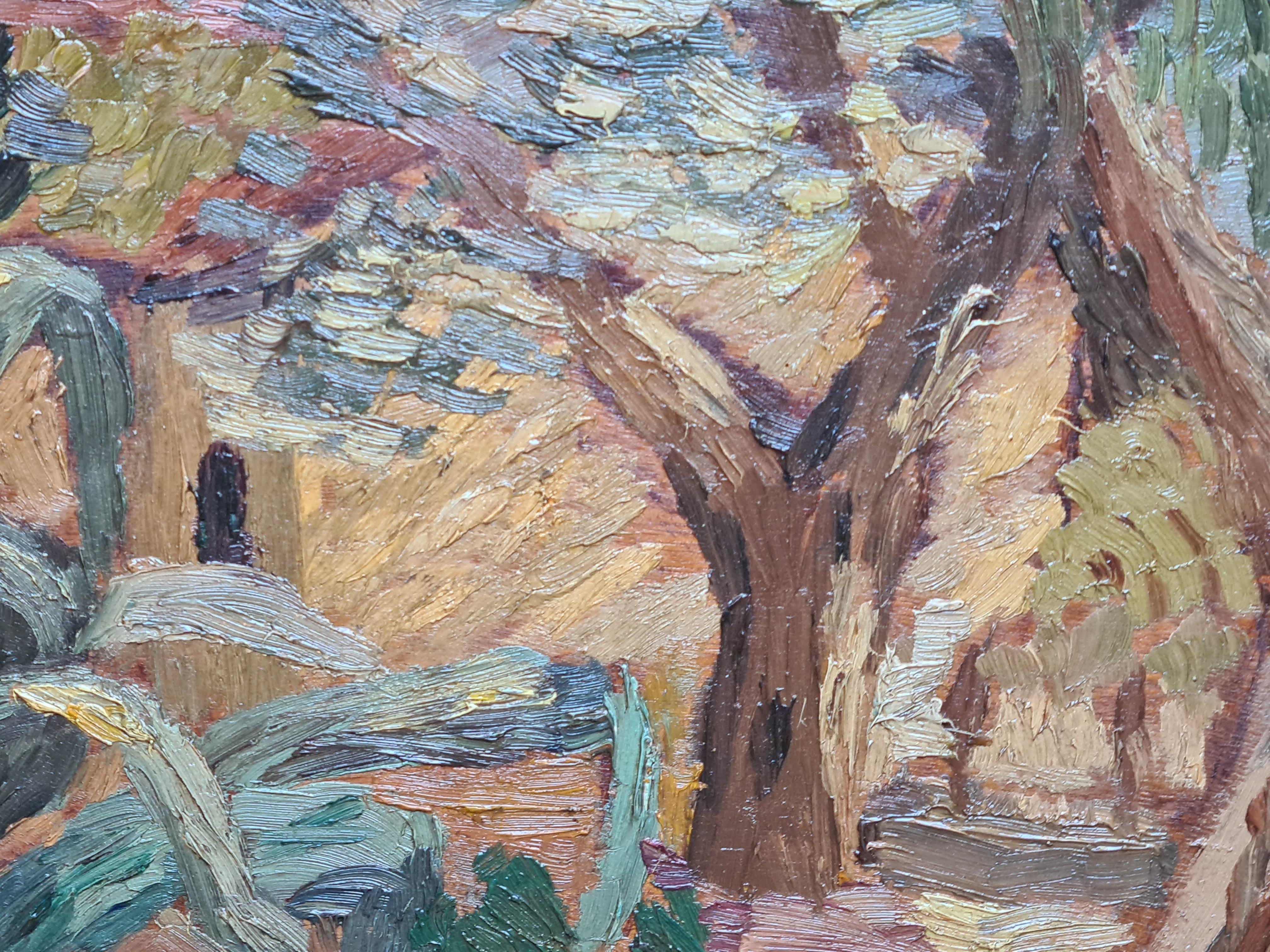 Paysage de jardin orientaliste post-impressionniste, l'Agave. - Post-impressionnisme Painting par Louis Michel Bernard