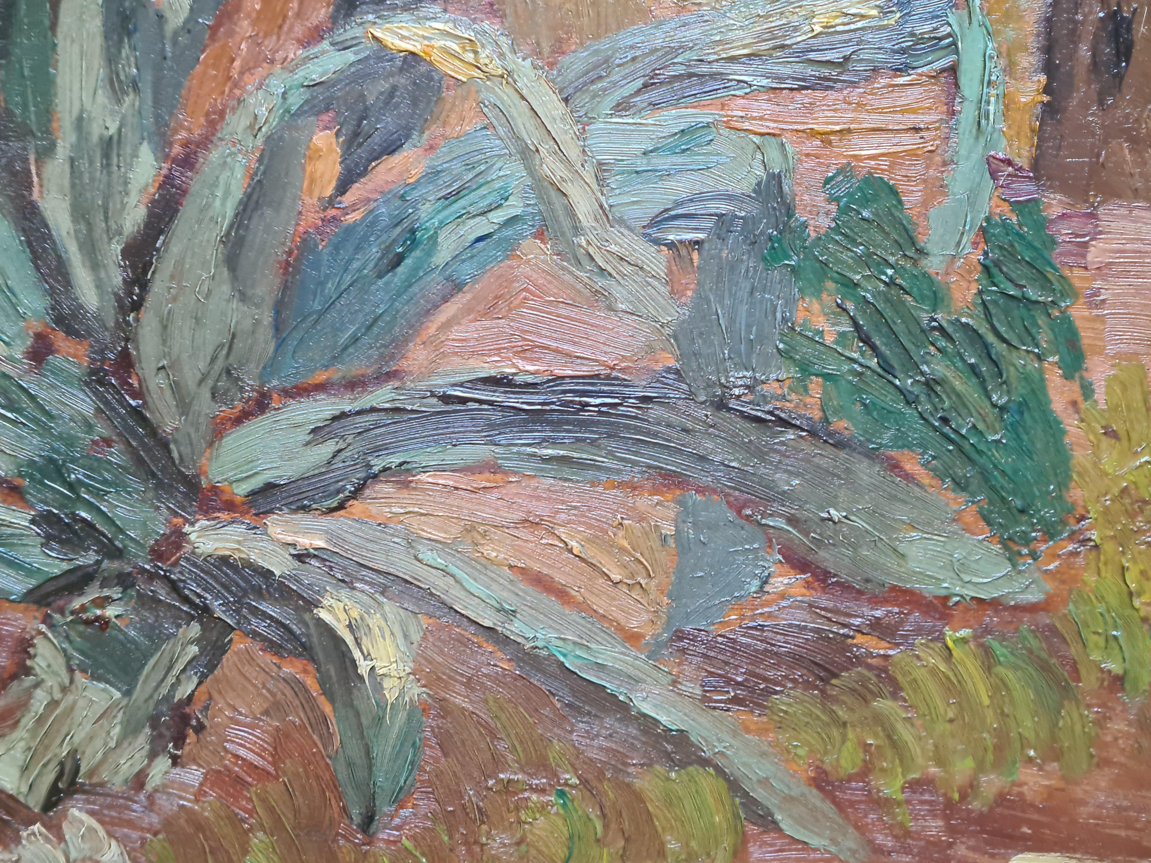 Paysage de jardin orientaliste post-impressionniste, l'Agave. en vente 2
