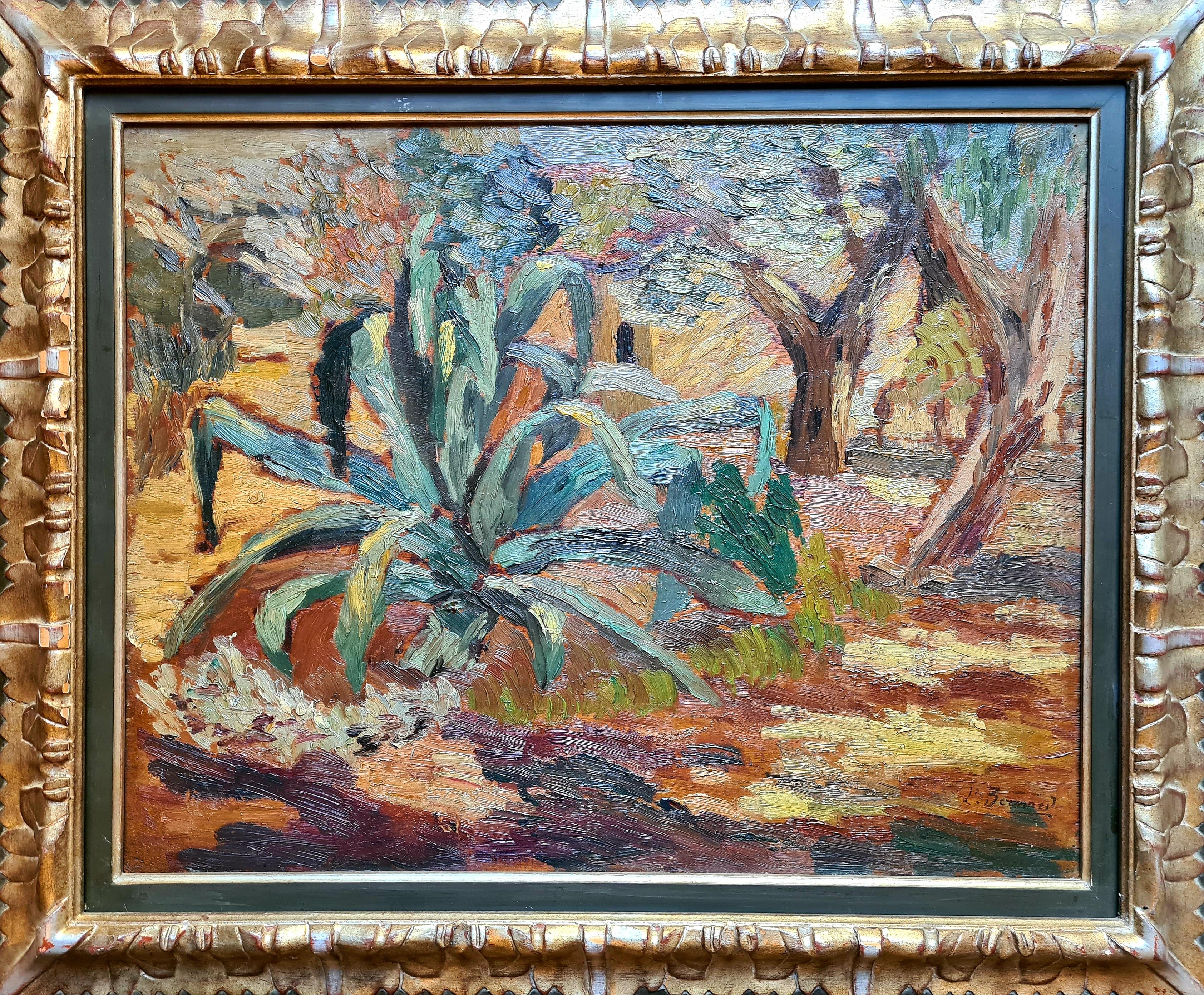 Louis Michel Bernard Landscape Painting – Orientalische postimpressionistische Gartenlandschaft, The Agave.