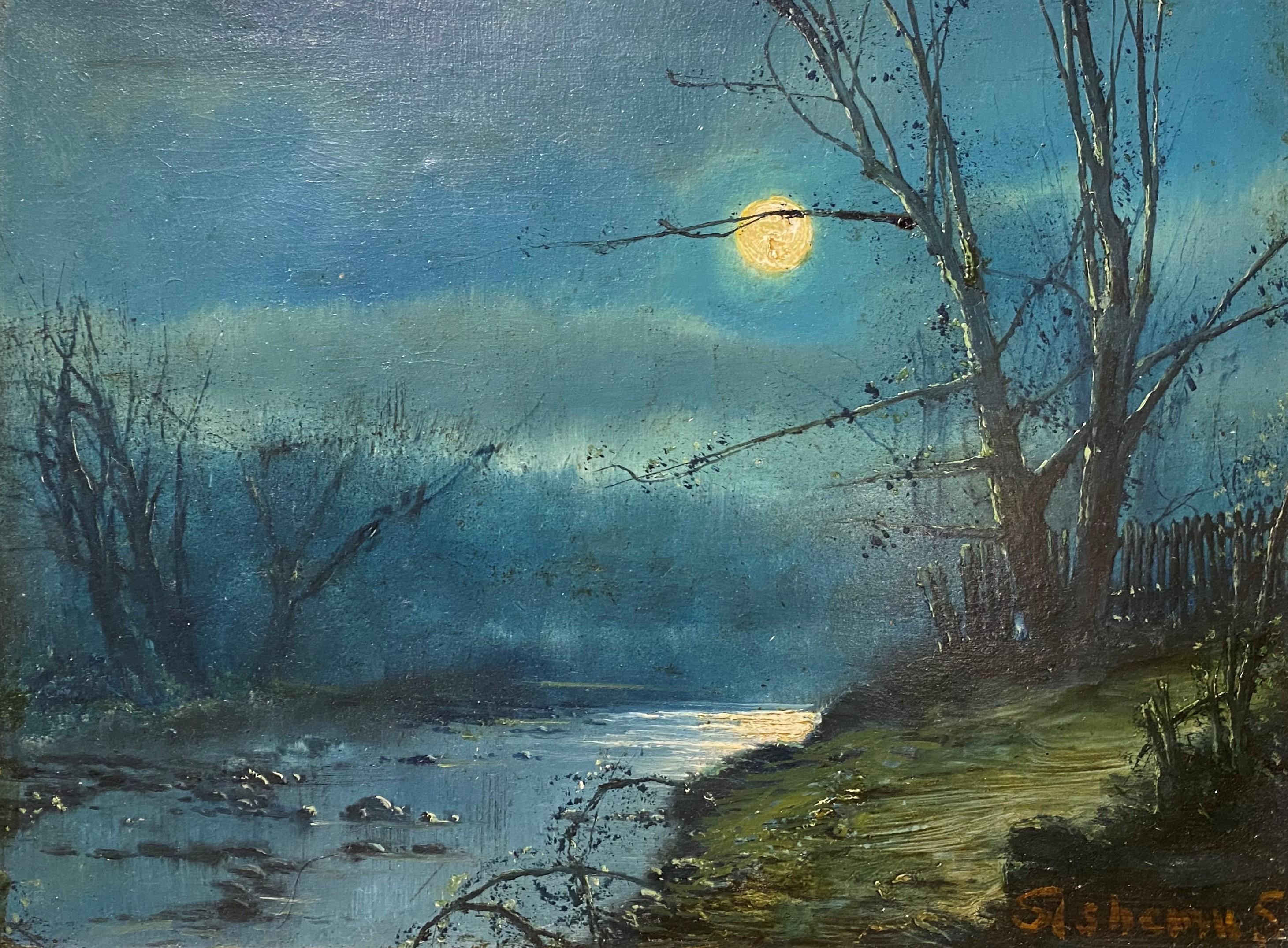 Moonlight Landscape with Stream - Painting by Louis Michel Eilshemius