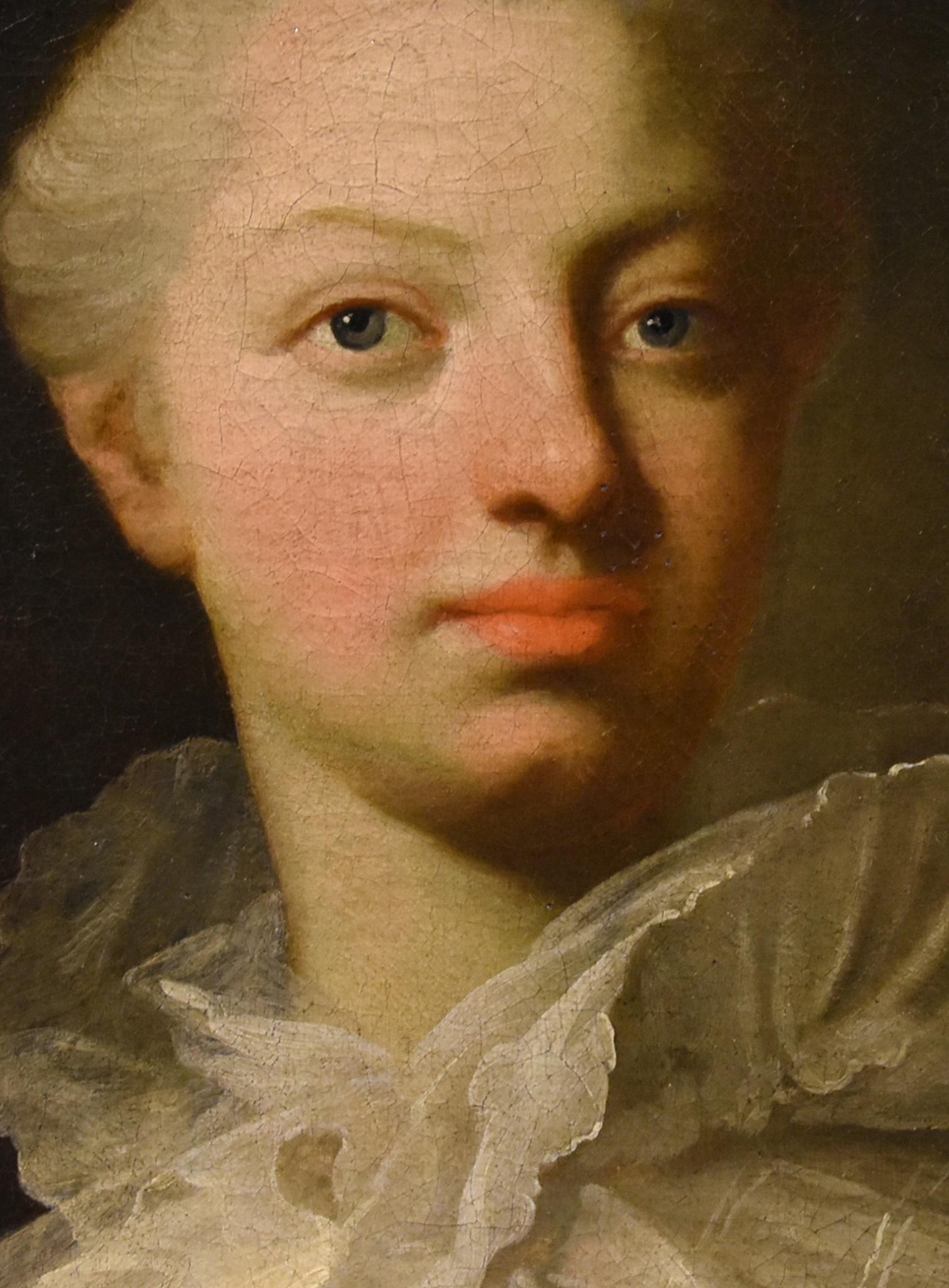 Portrait Noblewoman Dog Van Loo Paint 18th Century Oil on canvas Old master Art For Sale 3