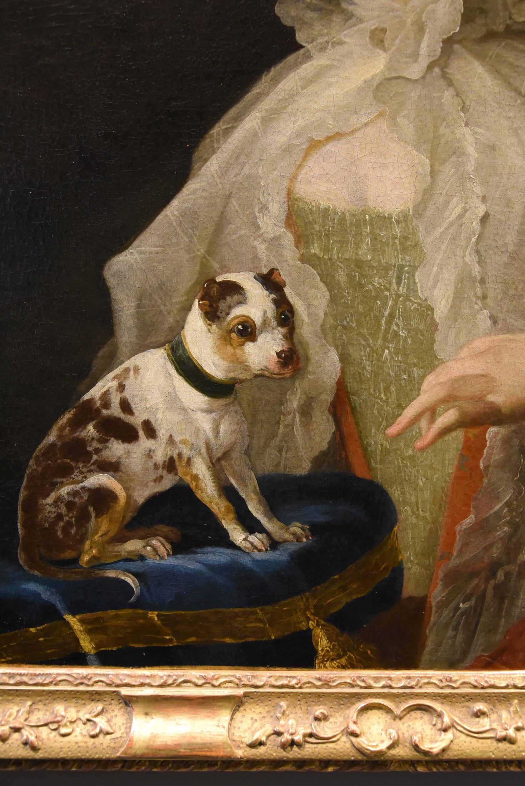 Portrait Noblewoman Dog Van Loo Paint 18th Century Oil on canvas Old master Art For Sale 6