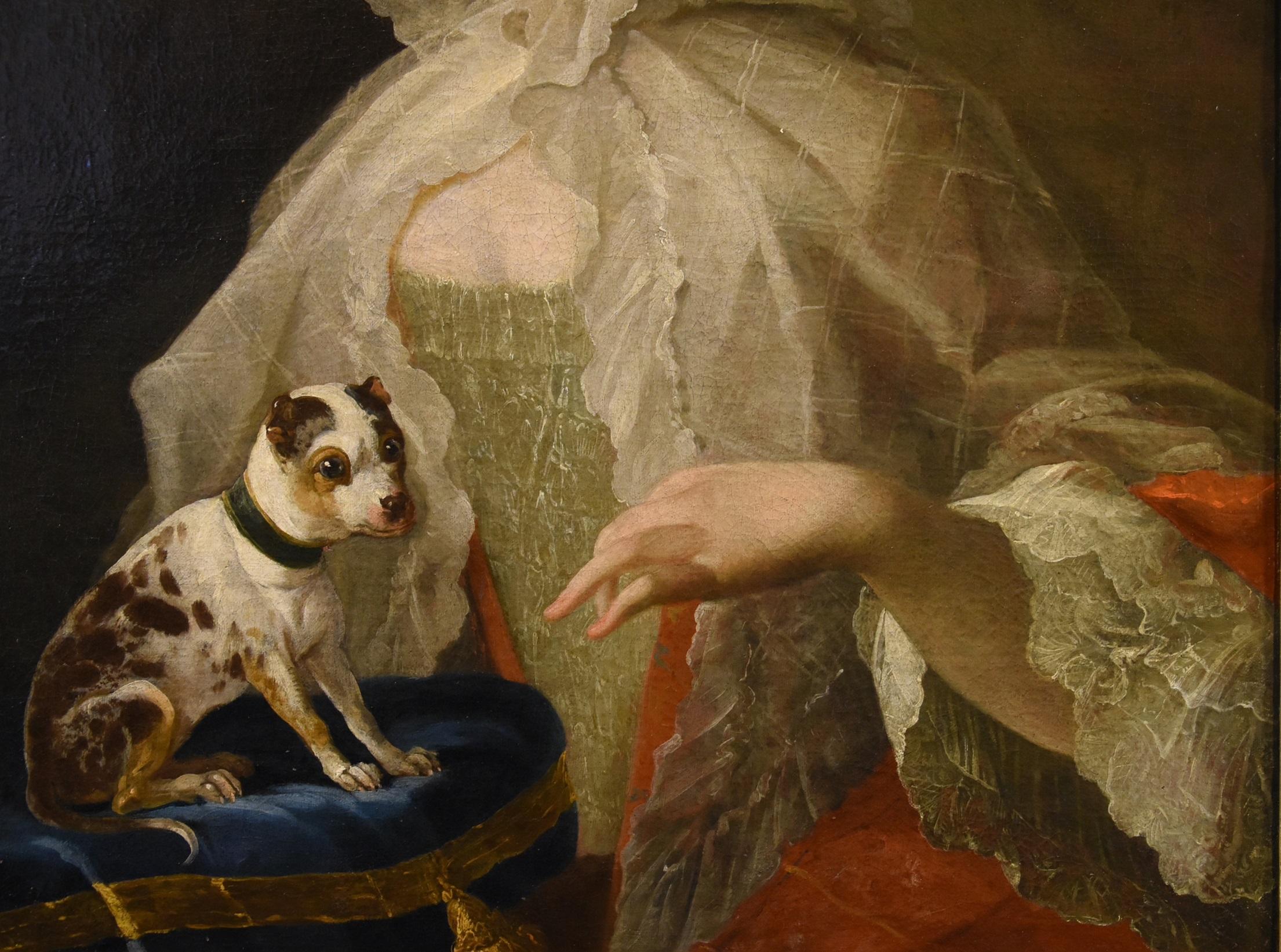 Portrait Noblewoman Dog Van Loo Paint 18th Century Oil on canvas Old master Art For Sale 2
