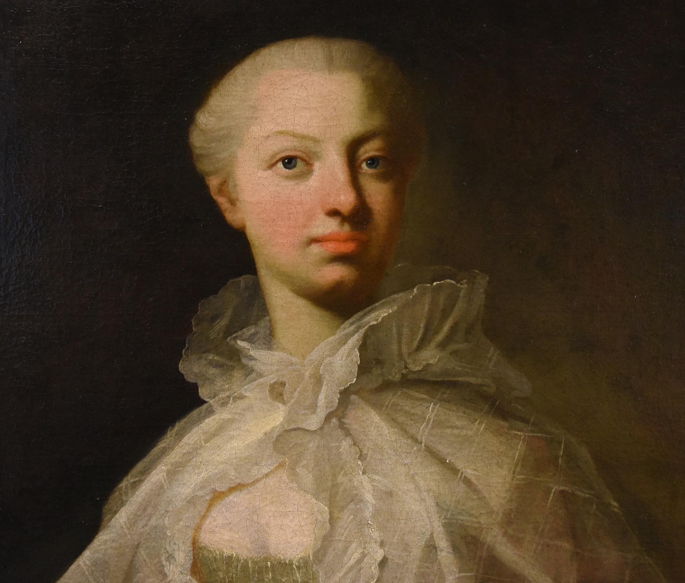 Portrait Noblewoman Dog Van Loo Paint 18th Century Oil on canvas Old master Art For Sale 4