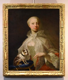 Portrait Noblewoman Dog Van Loo Paint 18th Century Oil on canvas Old master Art