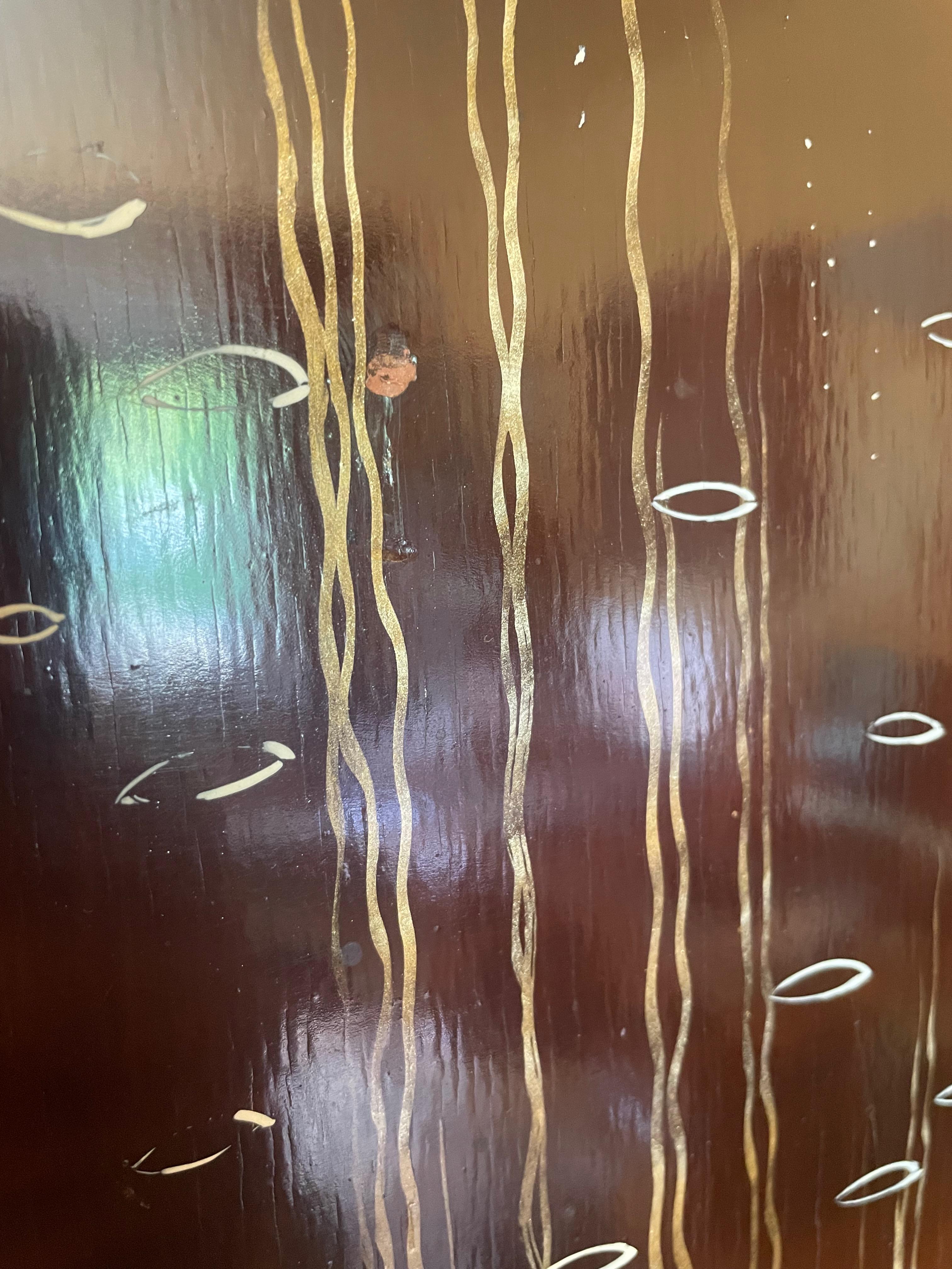 Louis Midavaine. Lacquered Art Déco wood panel  with exotic fish. France 1920s. For Sale 4