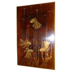 Louis Midavaine. Lacquered Art Déco wood panel  with exotic fish. France 1920s.