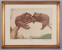 Louis Moe, artista norvegese molto quotato. Acquaforte su carta. Due orsi che riposano.