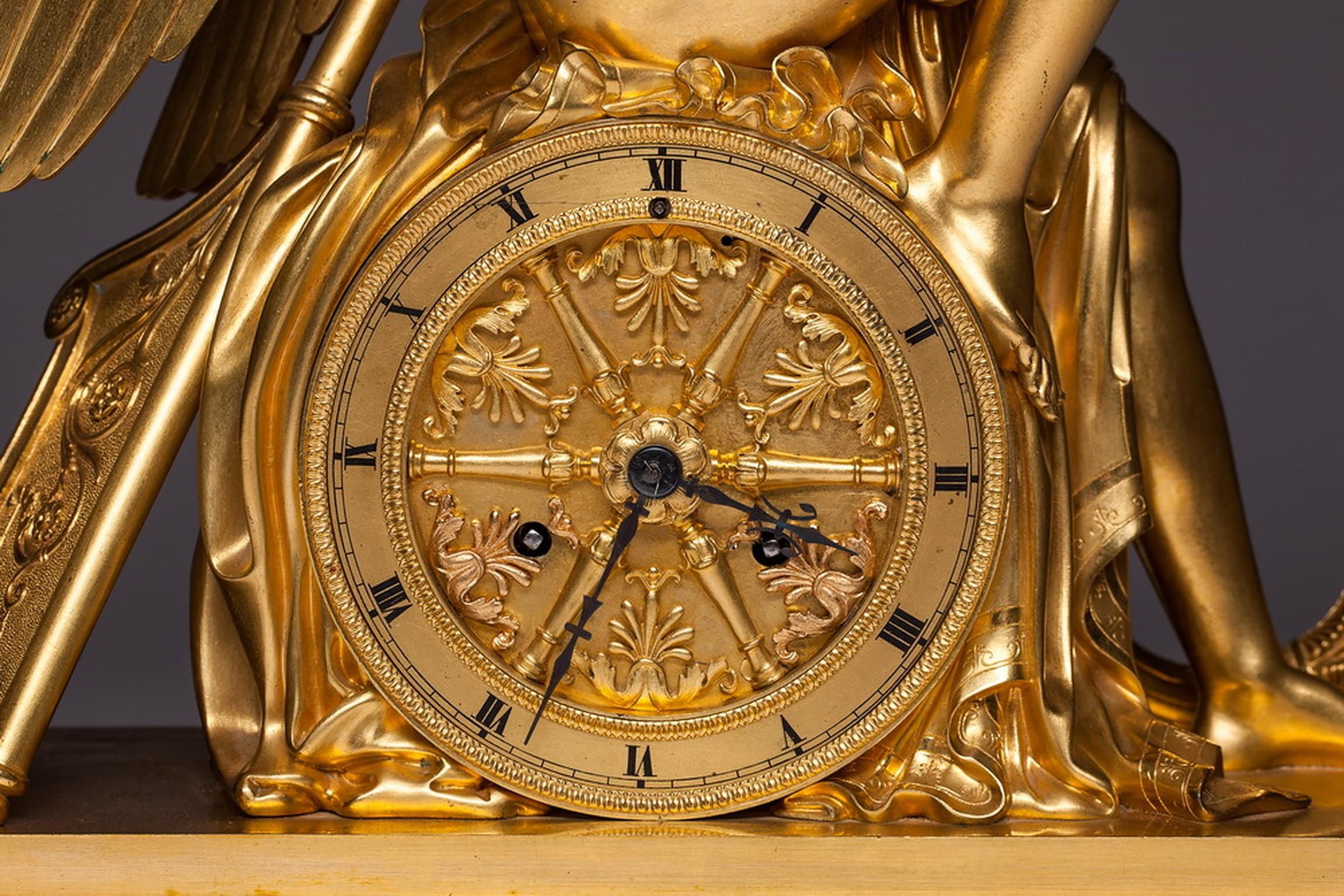 A rare and important Empire gilt bronze clock by the clockmaker Louis Moinet with also rare clock mechanism which is from bronze which imitates the rudder of the ship. The stamp is on the pther side of clockwork.

The clock movement was made by