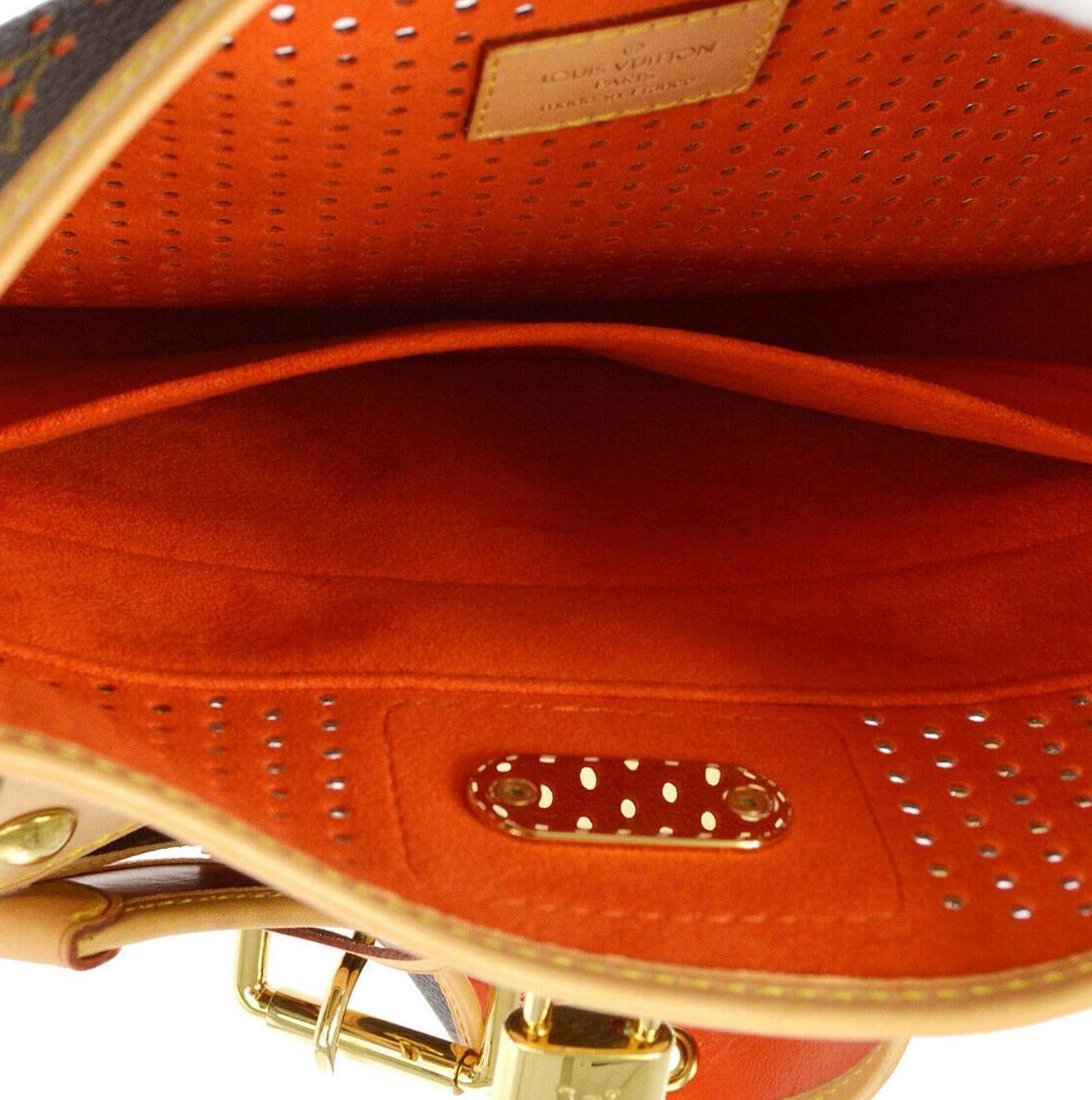 Louis Monogram Brown Red Perforated Gold Leather Top Handle Satchel Shoulder Bag 3