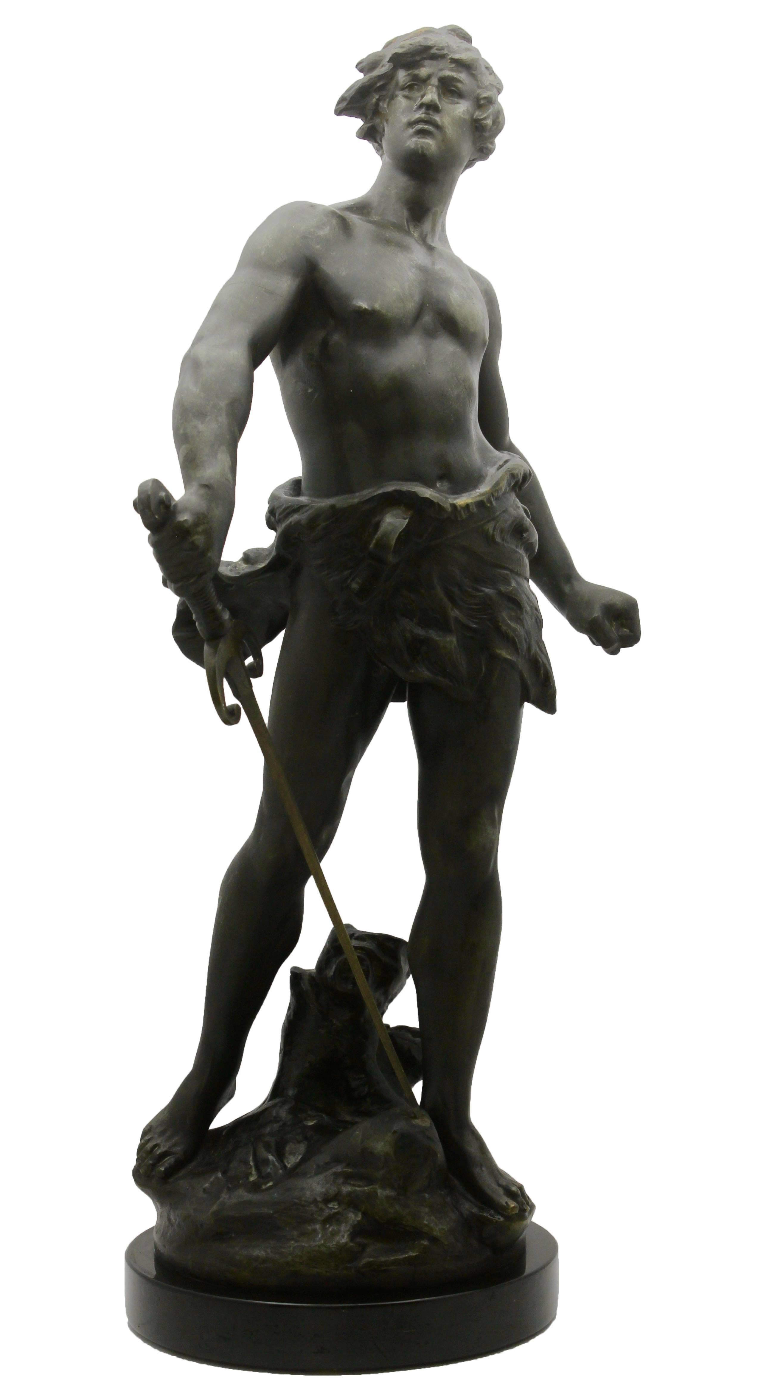 About
Statue made and signed by Louis Moreau worked from to French, (1834-1917),
Made of spelter and the base of marble. The figure shows young soldier with sword.
Good conditions. minor fading one patin.



      