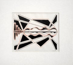 Coppia di disegni astratti dimensionali a inchiostro di china in nero e rosso